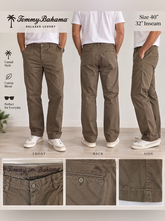 Tommy Bahama Other - Tommy Bahama Tan/brown/green Cotton Blend Straight Leg Pants size 40” 32” leg